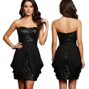 BADGLEY MISCHKA Silk Sequin Strapless Peplum Dress - Size 6